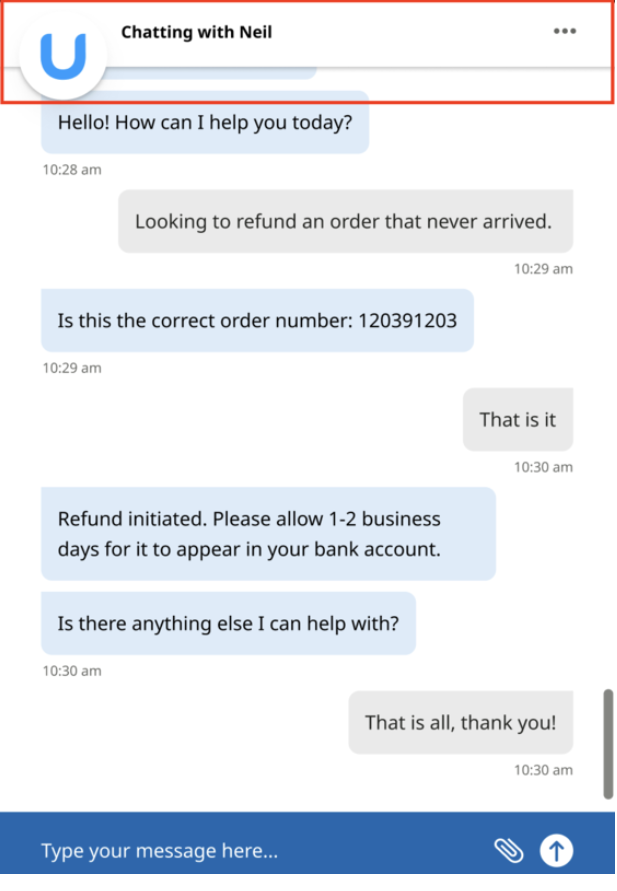 Ejemplo de una ventana de chat con el encabezado destacado.