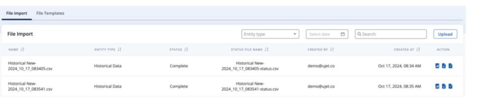 An example of a list of historical imports is shown.