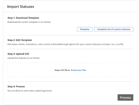 系统会显示用于导入状态的选项。