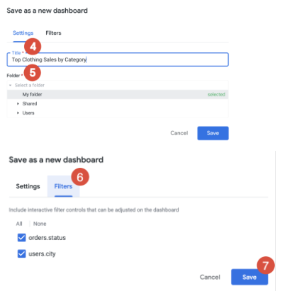 The settings for saving a new dashboard.
