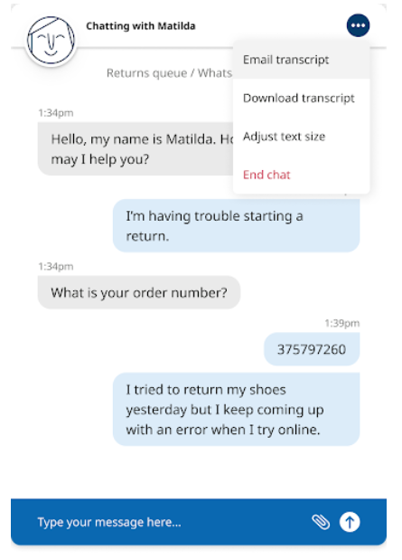 The Download transcript option in the chat pane.