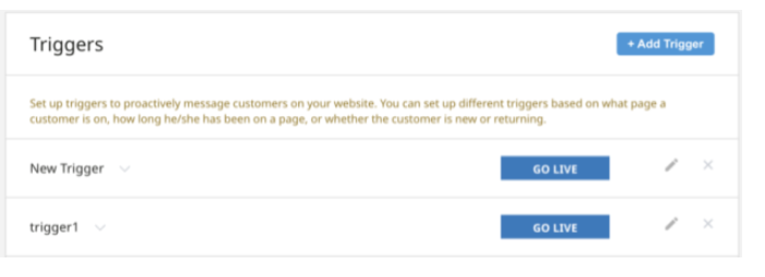 The triggers widget with options to add a new trigger or use an existing one.