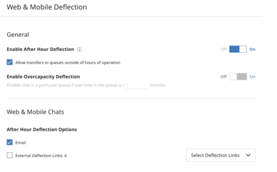 A janela para configurar as deflexões na Web e em dispositivos móveis e especificar quando elas serão usadas.