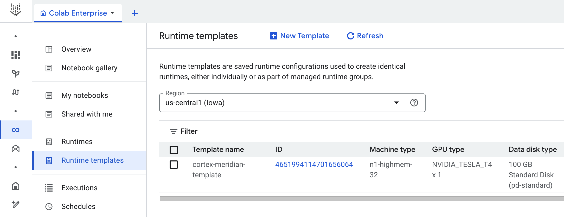 Modello di runtime Colab Enterprise