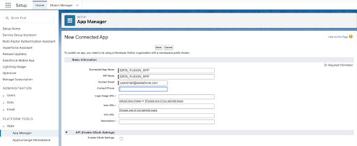 Salesforce에 Data Fusion 정보를 입력합니다.