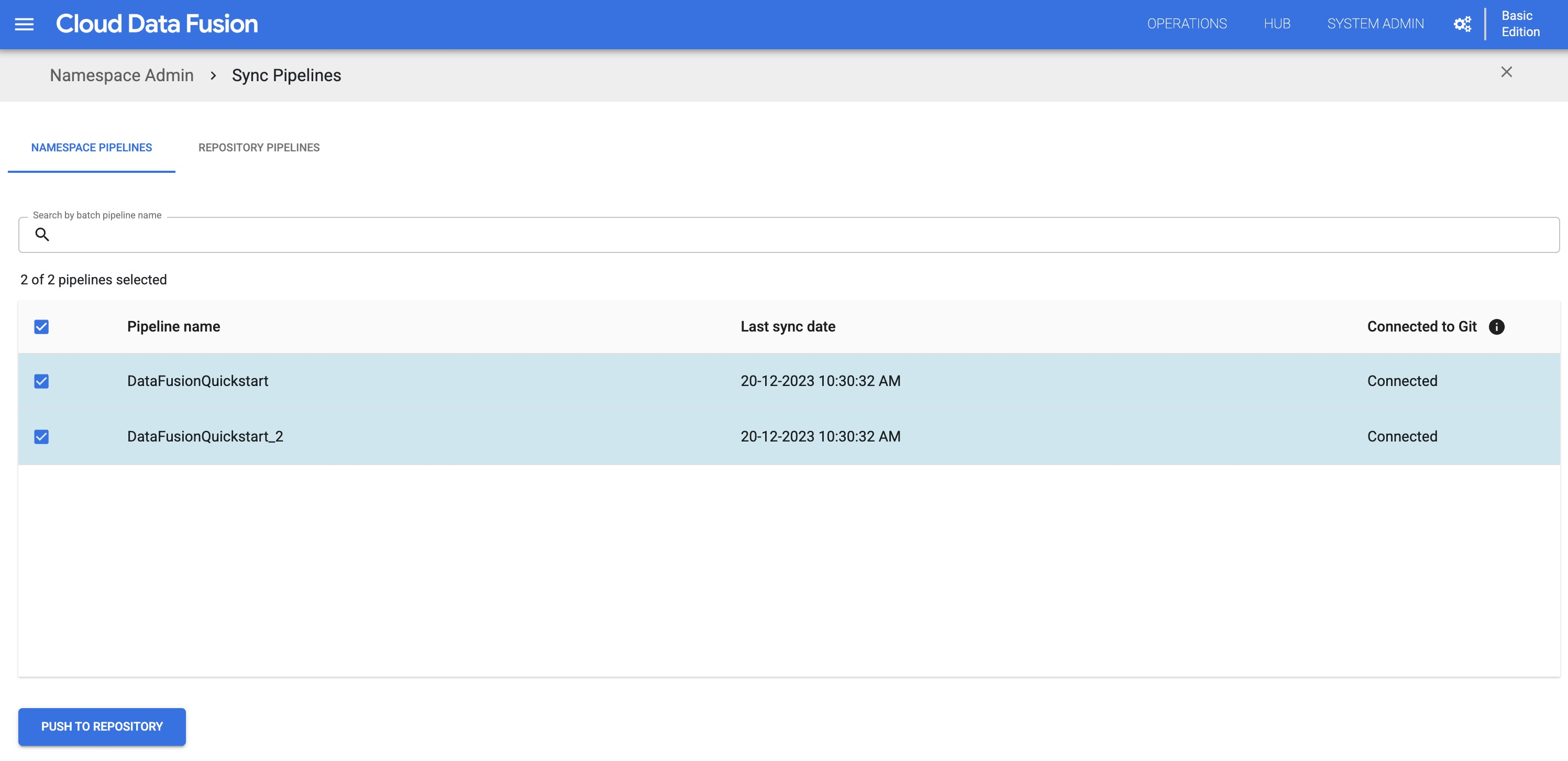 Envía las pipelines de Cloud Data Fusion al repositorio de Git.