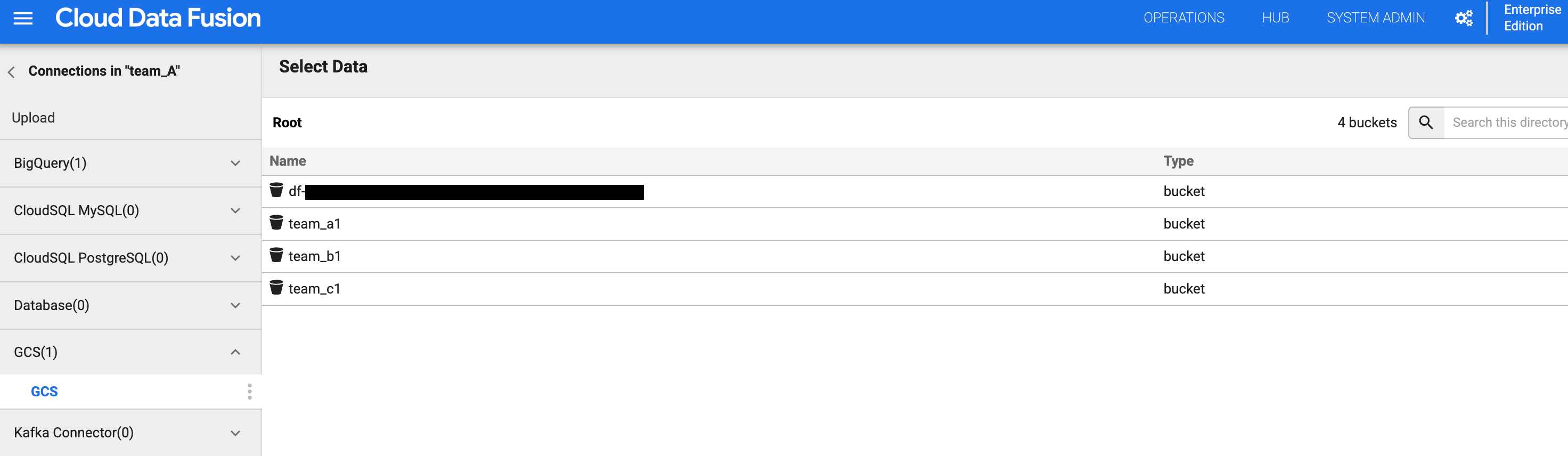 驗證 A 團隊的 Cloud Storage 連線。