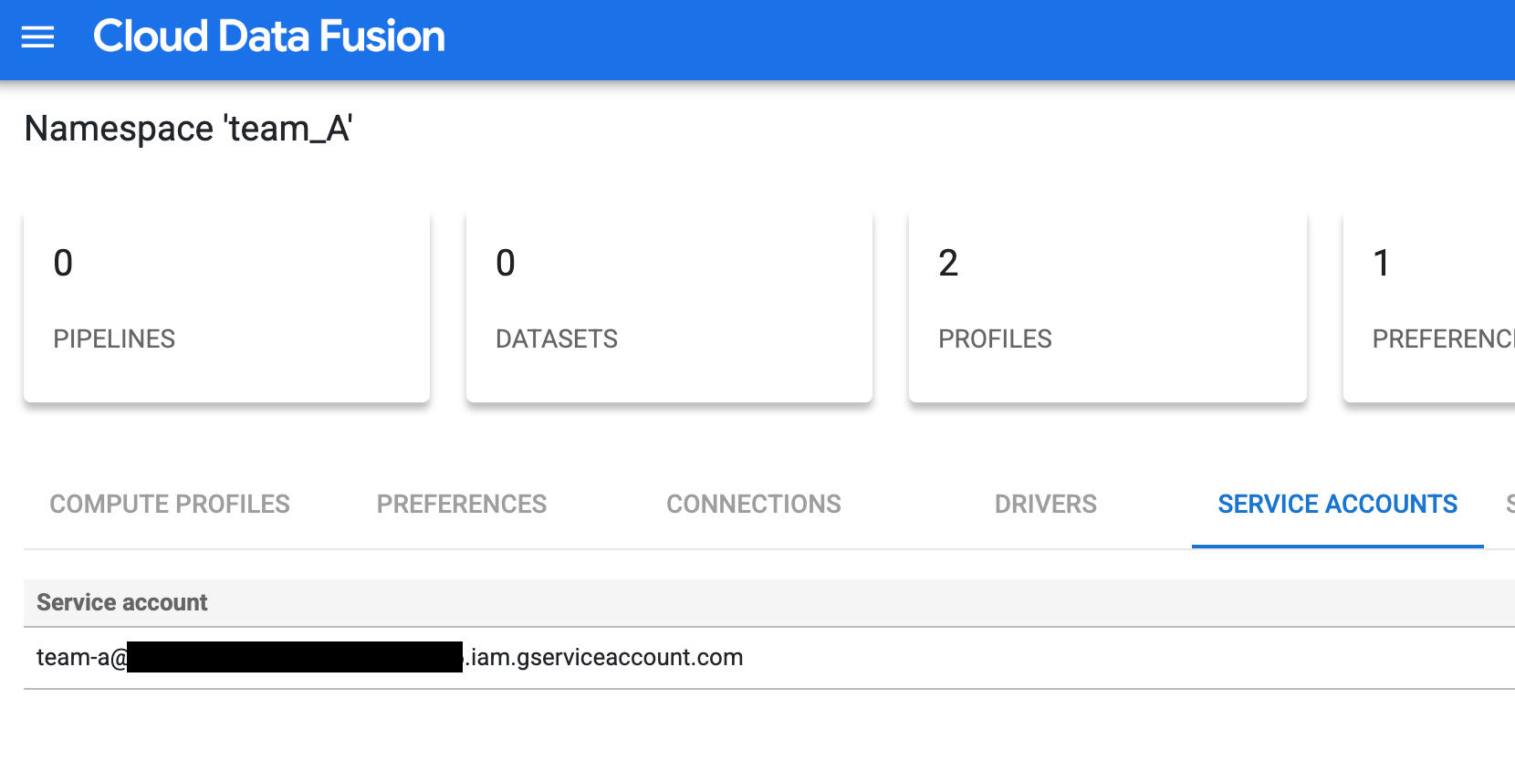 為 A 團隊設定服務帳戶。