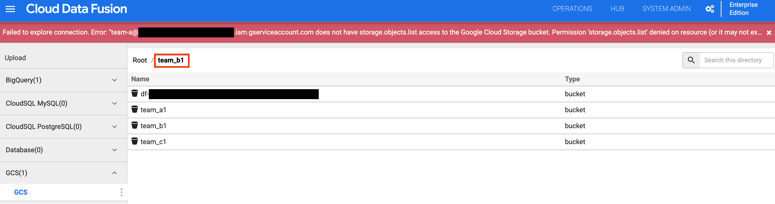 驗證 A 團隊無法存取受限資源。