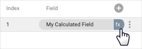 Na lista de campos do menu Editar conexão, um usuário seleciona o ícone fx para abrir o editor de fórmulas para o campo calculado chamado Meu campo calculado.