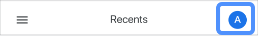 The Data Studio mobile app navigation bar with the Google Account icon highlighted.