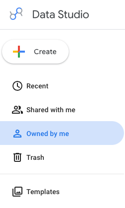Dans le panneau de navigation de gauche de Data Studio, l'emplacement "À moi" est mis en surbrillance.