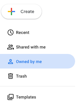 Navegação à esquerda do Data Studio com o local "De minha propriedade" destacado.