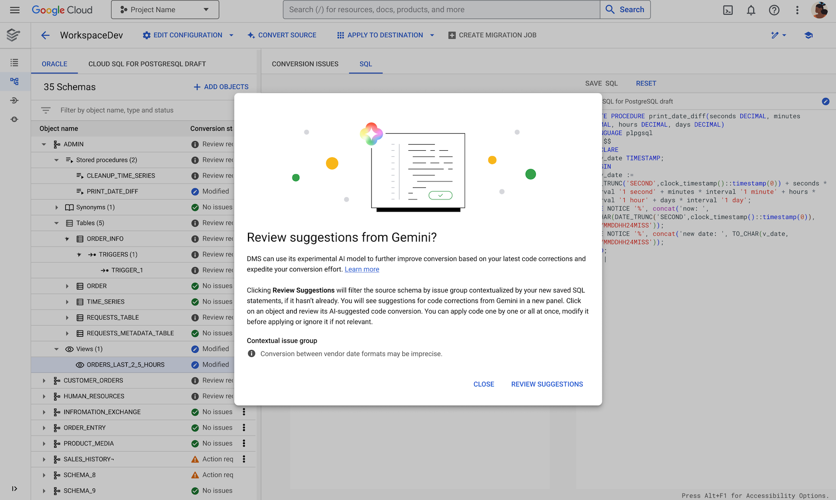 Caixa de diálogo &quot;Resolver problemas&quot; do Gemini.