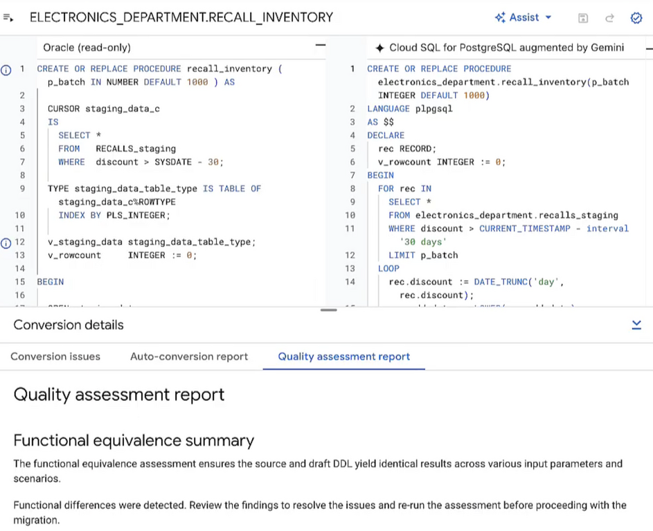 Panneau du rapport sur la qualité de la conversion Gemini dans l'espace de travail Conversions.