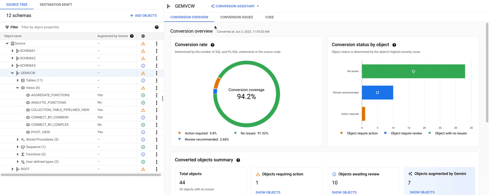 Ecrã do espaço de trabalho Conversões onde a animação mostra os utilizadores a clicarem
           entre três separadores diferentes: Vista geral das conversões, Problemas de conversão
           e Código.
