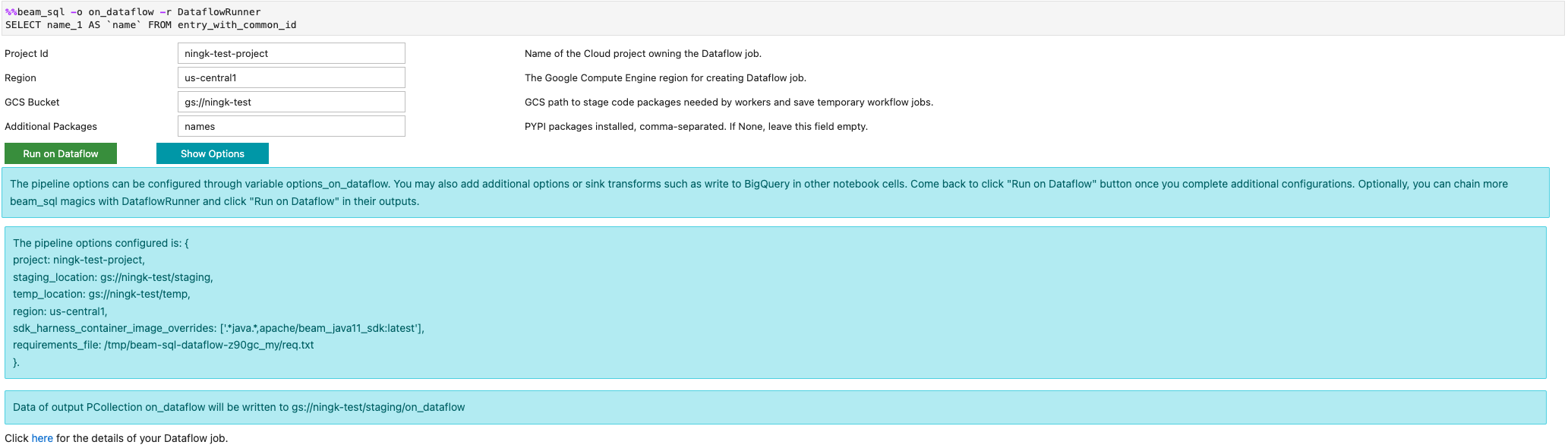 Iniciar una tarea de Dataflow con Apache Beam SQL
