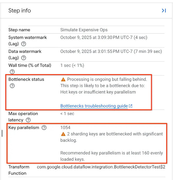 Bottleneck detection in the console due to hot keys or insufficient key parallelism.