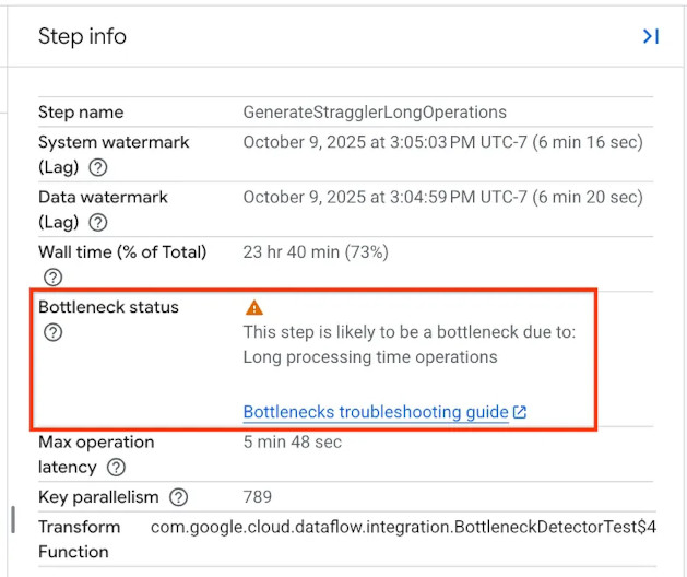 Bottleneck detection in the console due to long processing time operations.