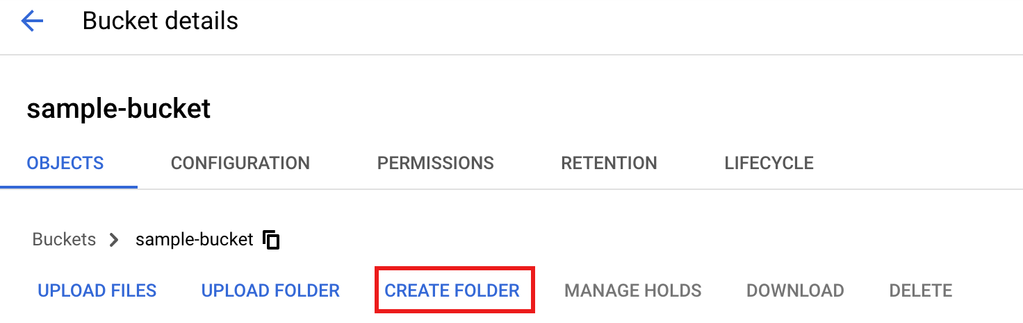 Botón Crear carpeta en la página Detalles del segmento.