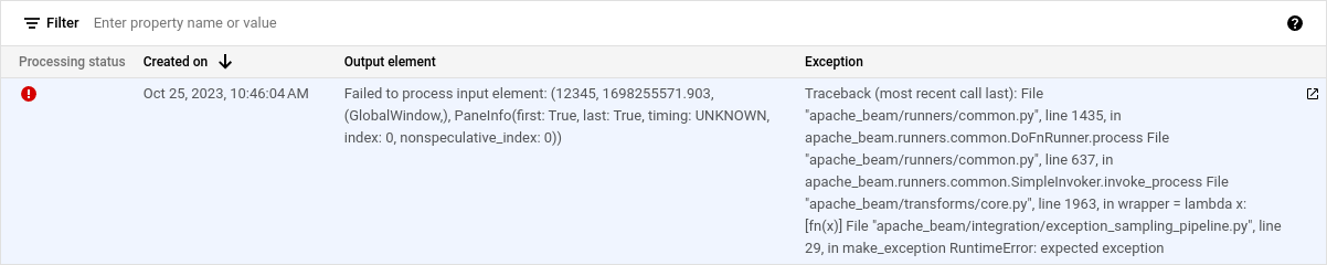 Exceção com amostragem na consola Google Cloud 