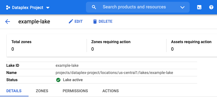 Página de detalhes do lago.