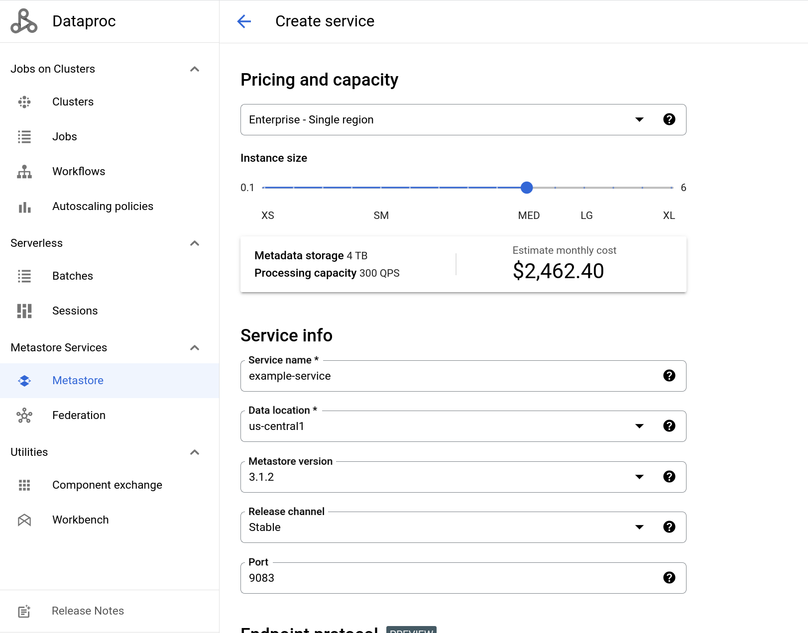 Crie uma página de serviço