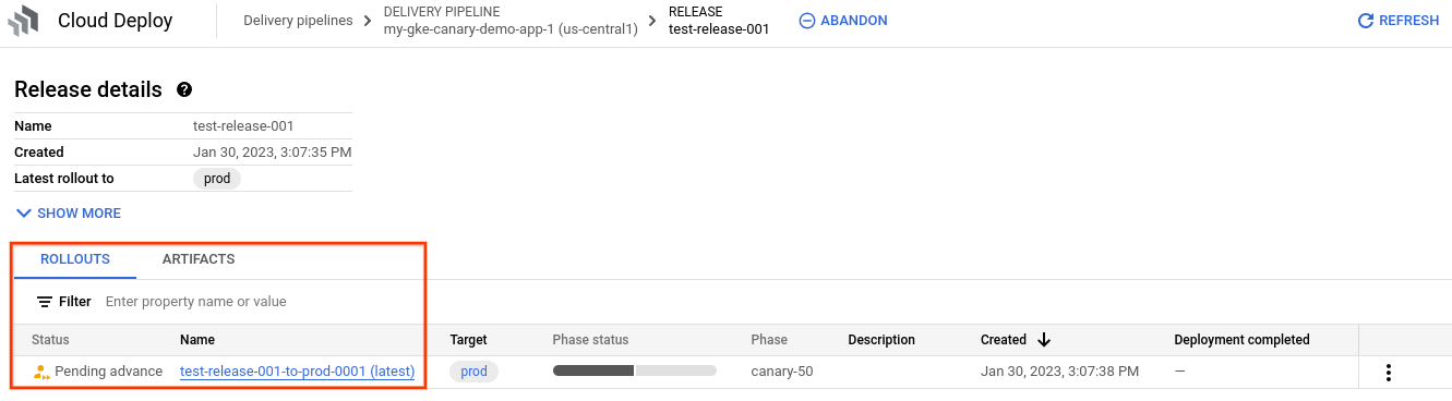 lanzamientos en la consola Google Cloud 