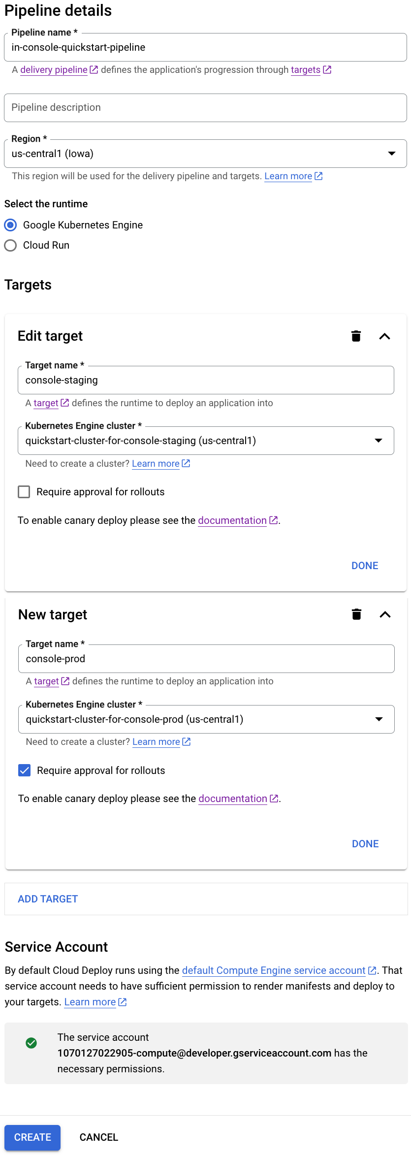 הדף הראשי של Cloud Deploy במסוף Google Cloud