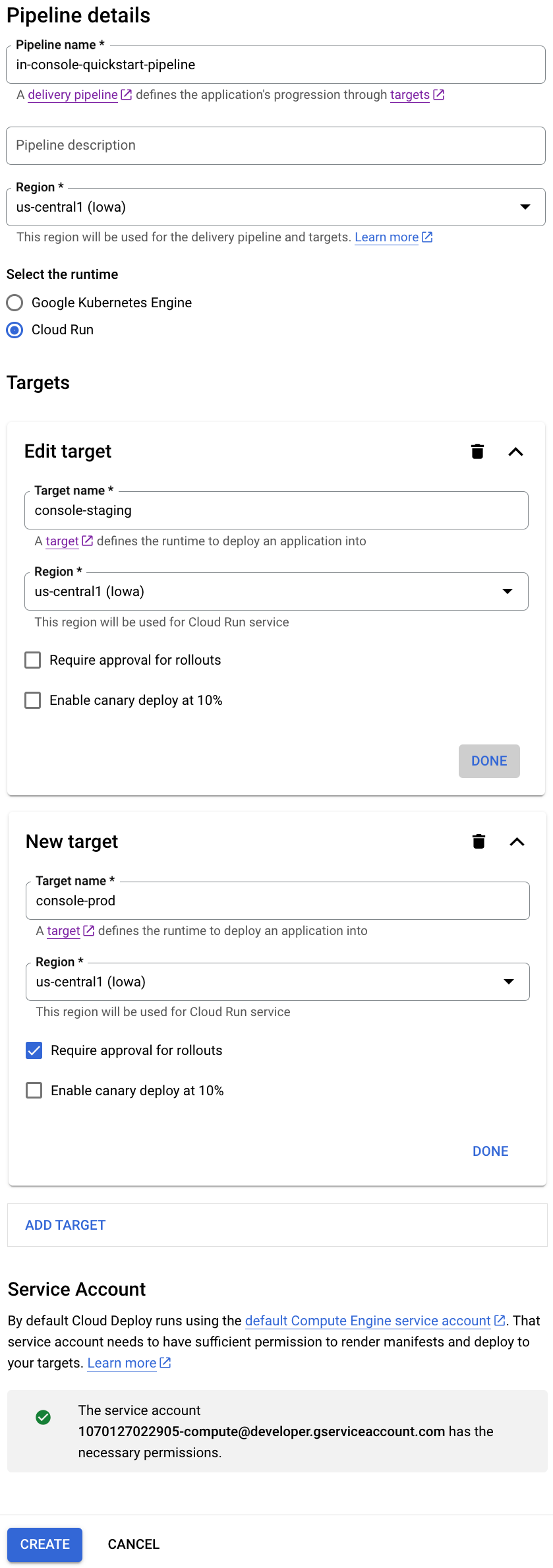 הדף הראשי של Cloud Deploy במסוף Google Cloud