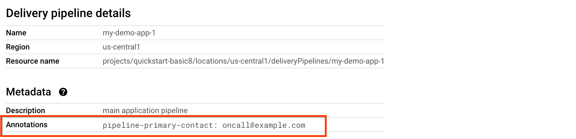 Google Cloud 콘솔의 배포 파이프라인 세부정보