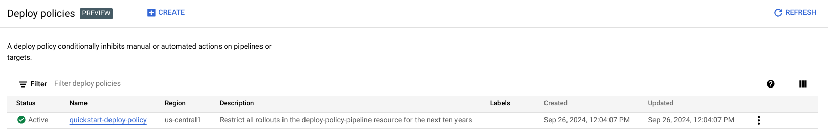 הדף deploy policies במסוף Google Cloud