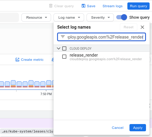 Logs Explorer 中的記錄名稱篩選器