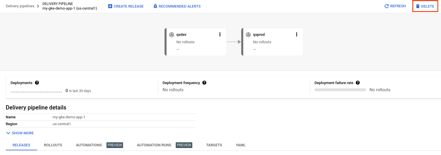 Cibles dans la console Google Cloud , avec l'icône de menu
