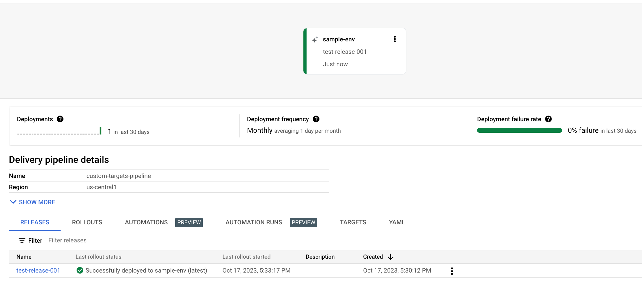 Visualização do pipeline de entrega a mostrar sucesso