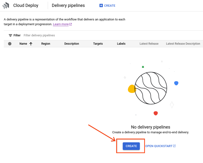 הדף הראשי של Cloud Deploy במסוף Google Cloud