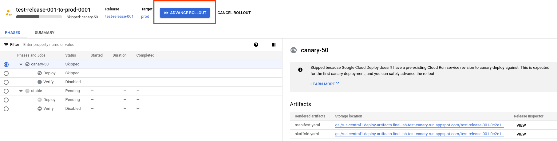 rollout details in Google Cloud console