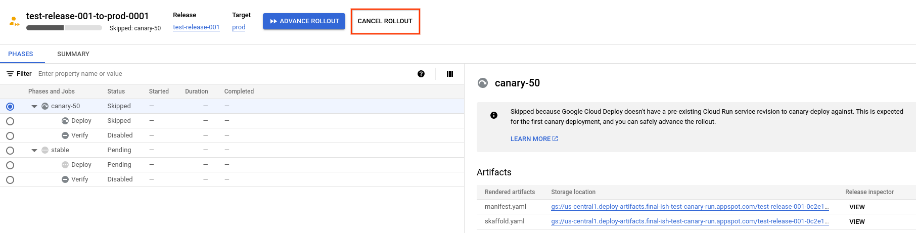 rollout details in Google Cloud console