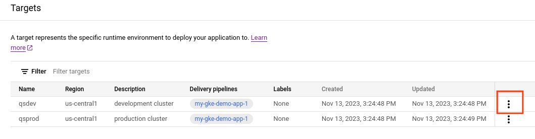 Google Cloud コンソールのターゲット(メニュー アイコンが表示されている)