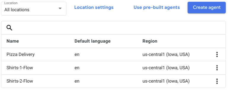 Captura de ecrã da seleção de agentes