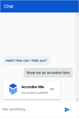 Capture d'écran du type d'accordéon Dialogflow Messenger