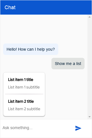 Dialogflow CX Messenger list type screenshot