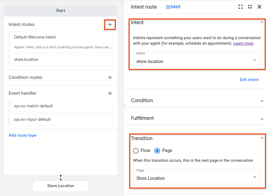 screenshot dell'intent route
