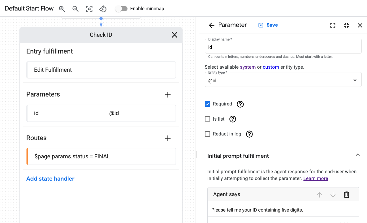 Parámetro obligatorio en Dialogflow CX