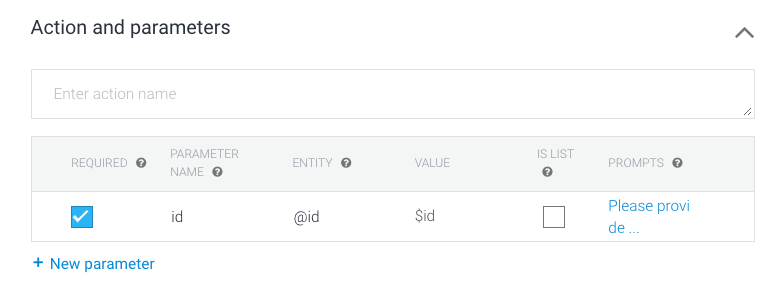 Erforderlicher Parameter in Dialogflow ES