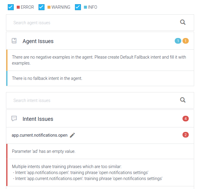 Captura de ecrã da validação do agente