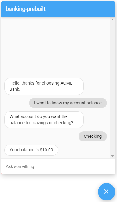 Capture d'écran de l'agent Dialogflow intégré à une page Web