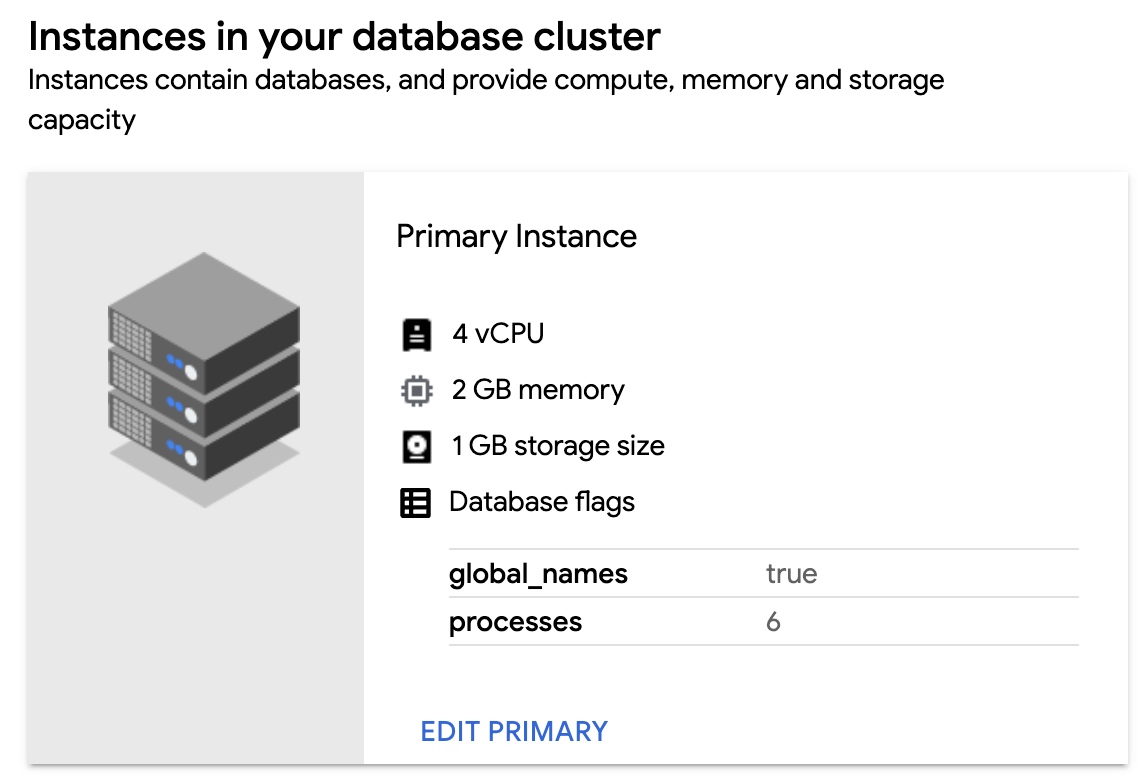 Edite o cluster de base de dados principal para configurar flags.