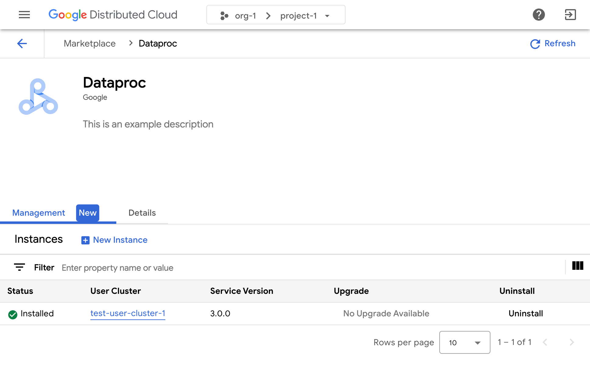 Service Dataproc Container for Spark installé dans l'UI Marketplace
