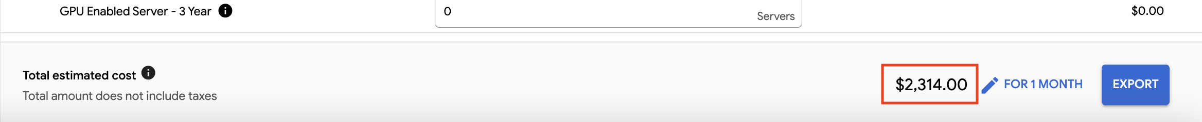 Pricing Calculator 總費用頁尾更新